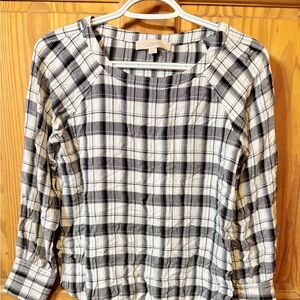LOFT Black and White Checkered Blouse